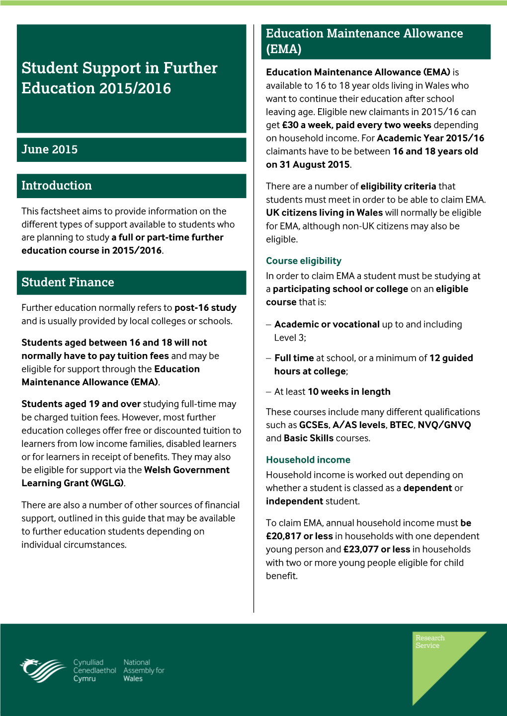 Student Support in Further Education 2015/2016