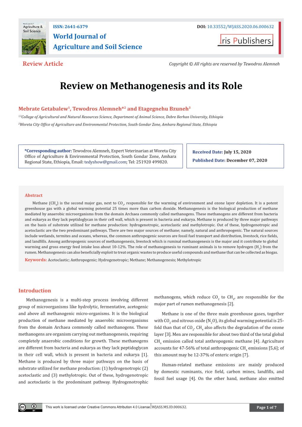 Review on Methanogenesis and Its Role