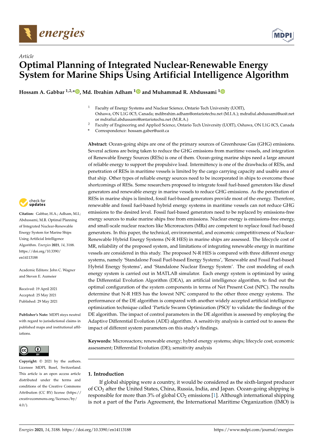 Optimal Planning of Integrated Nuclear-Renewable Energy System for Marine Ships Using Artificial Intelligence Algorithm