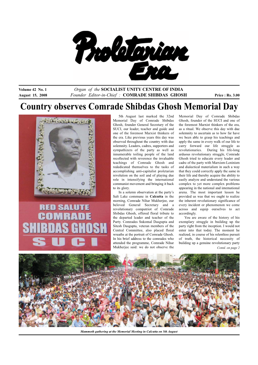 Country Observes Comrade Shibdas Ghosh Memorial