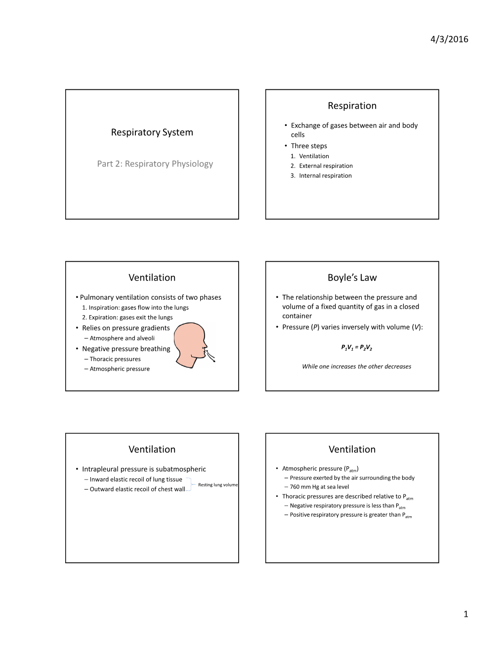 Respiratory System Respiration Ventilation Boyle's Law Ventilation