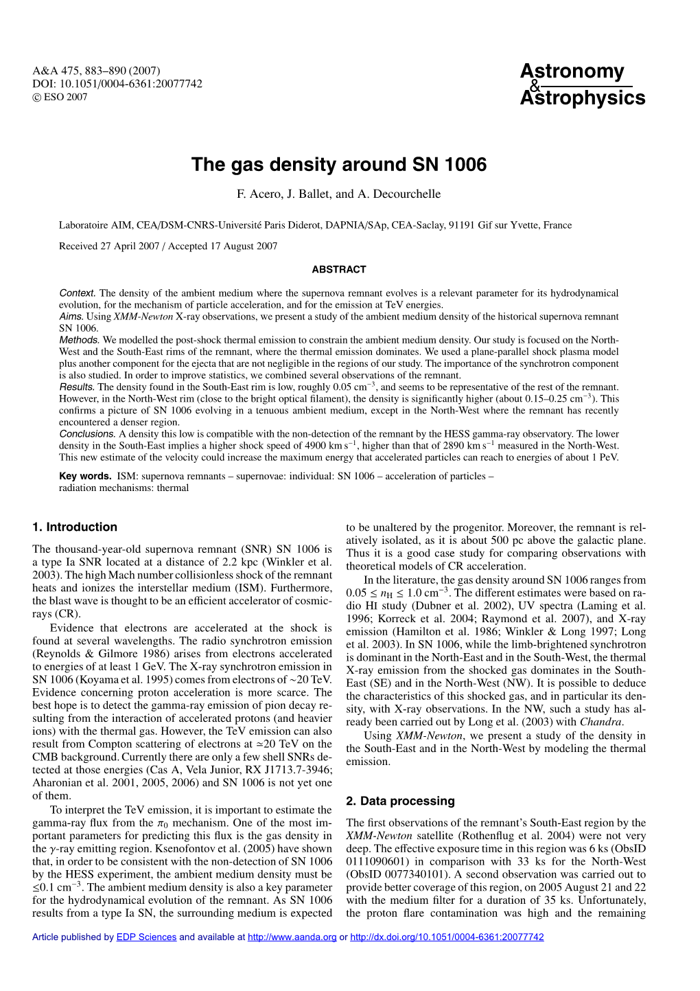 The Gas Density Around SN 1006