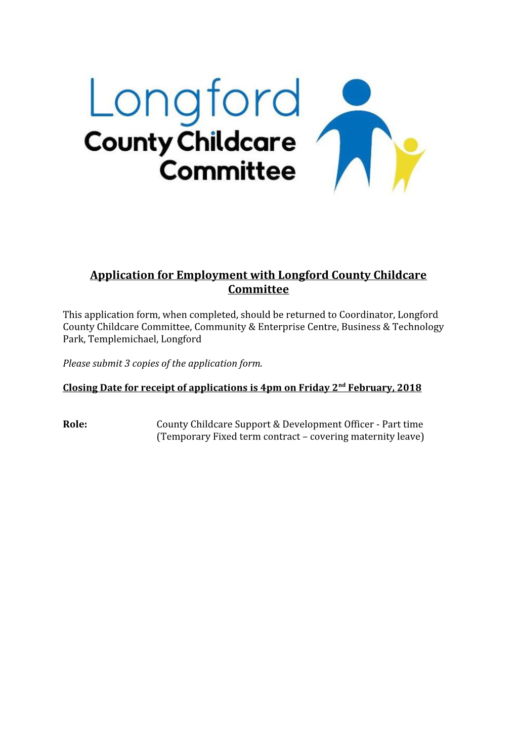 Application for Employment with Longford County Childcare Committee