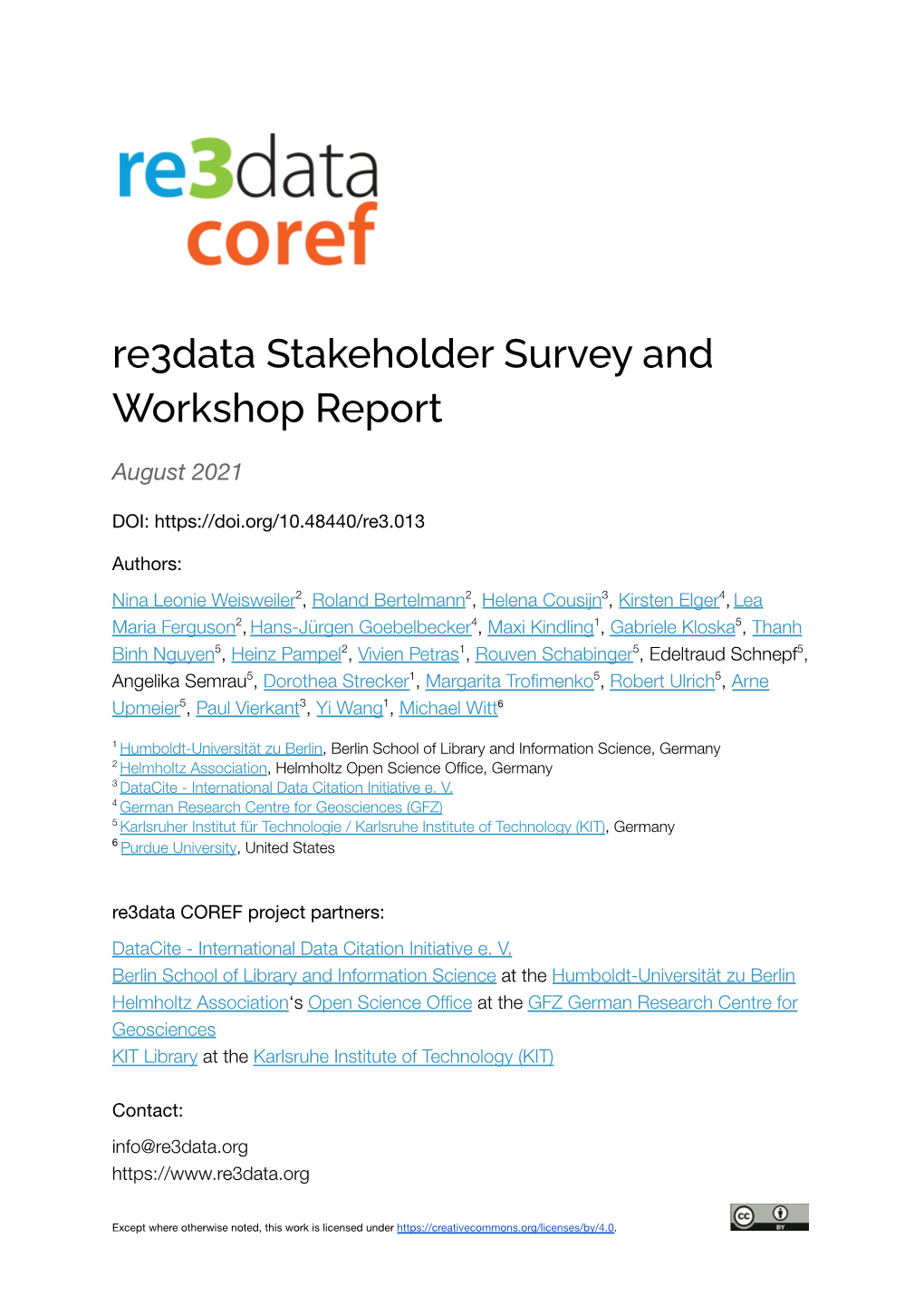 Re3data Stakeholder Survey and Workshop Report