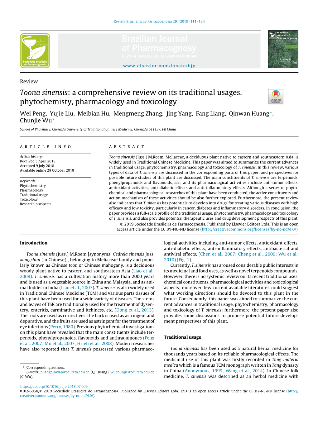 Toona Sinensis: a Comprehensive Review on Its Traditional Usages