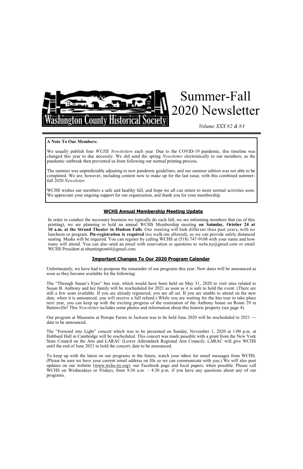 Summer-Fall 2020 Newsletter