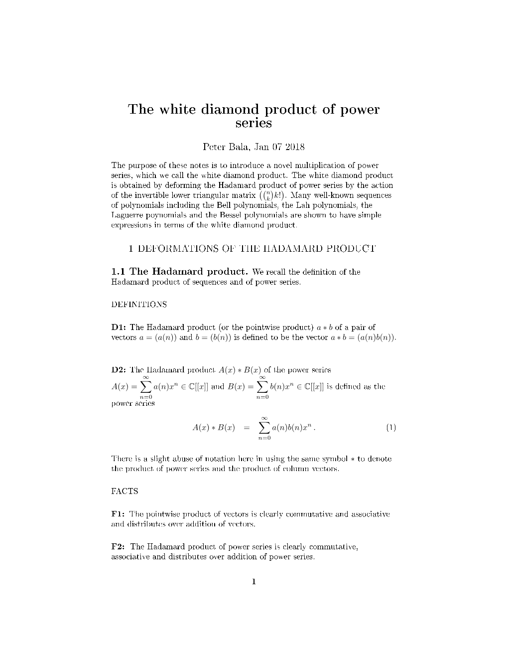 The White Diamond Product of Power Series