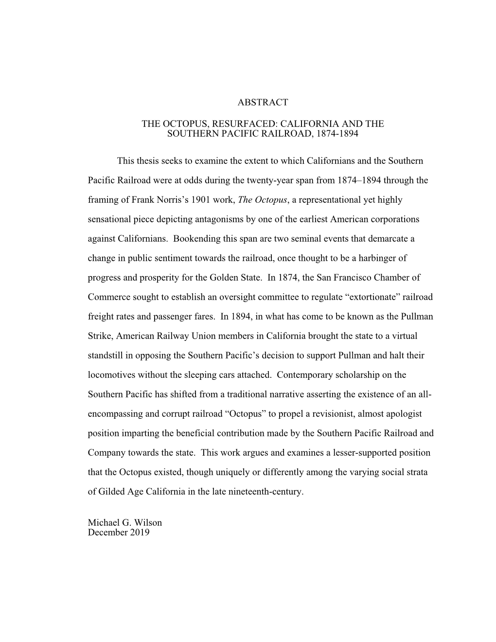The Octopus, Resurfaced: California and the Southern Pacific Railroad, 1874-1894