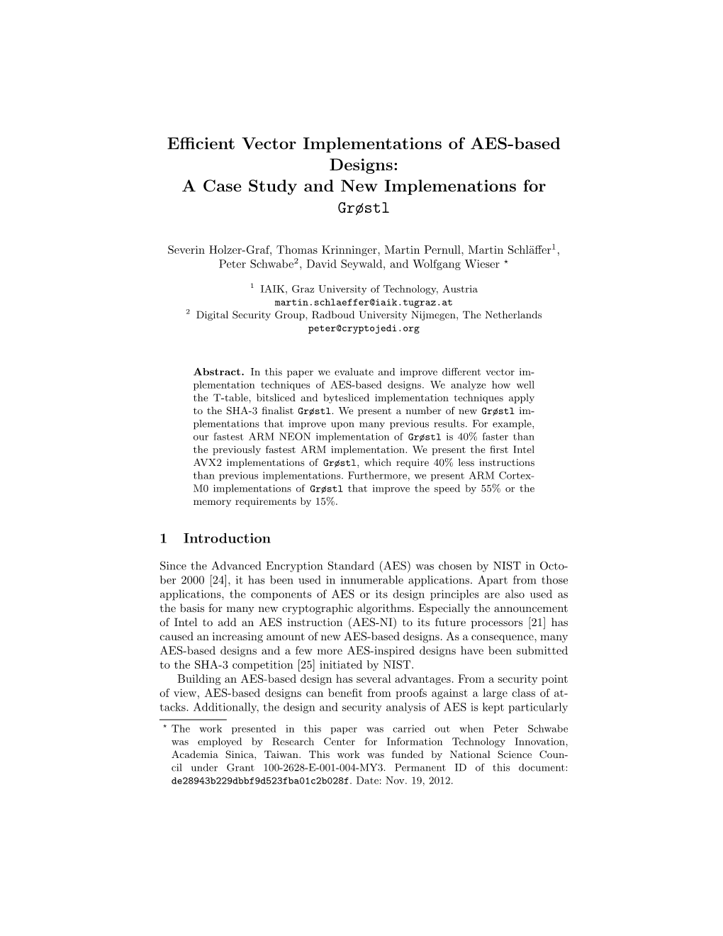 Efficient Vector Implementations of AES-Based Designs