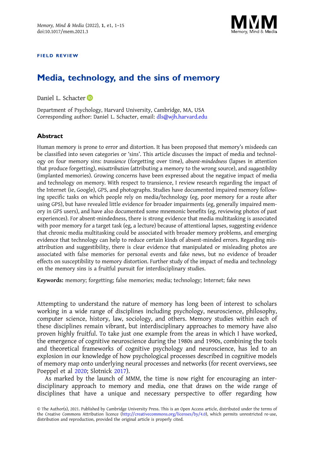 Media, Technology, and the Sins of Memory