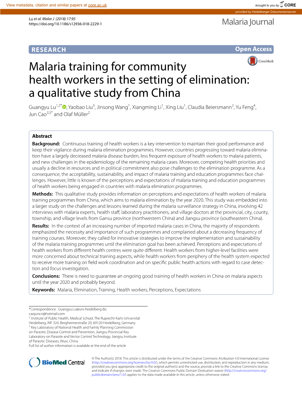 Malaria Training for Community Health Workers in the Setting of Elimination
