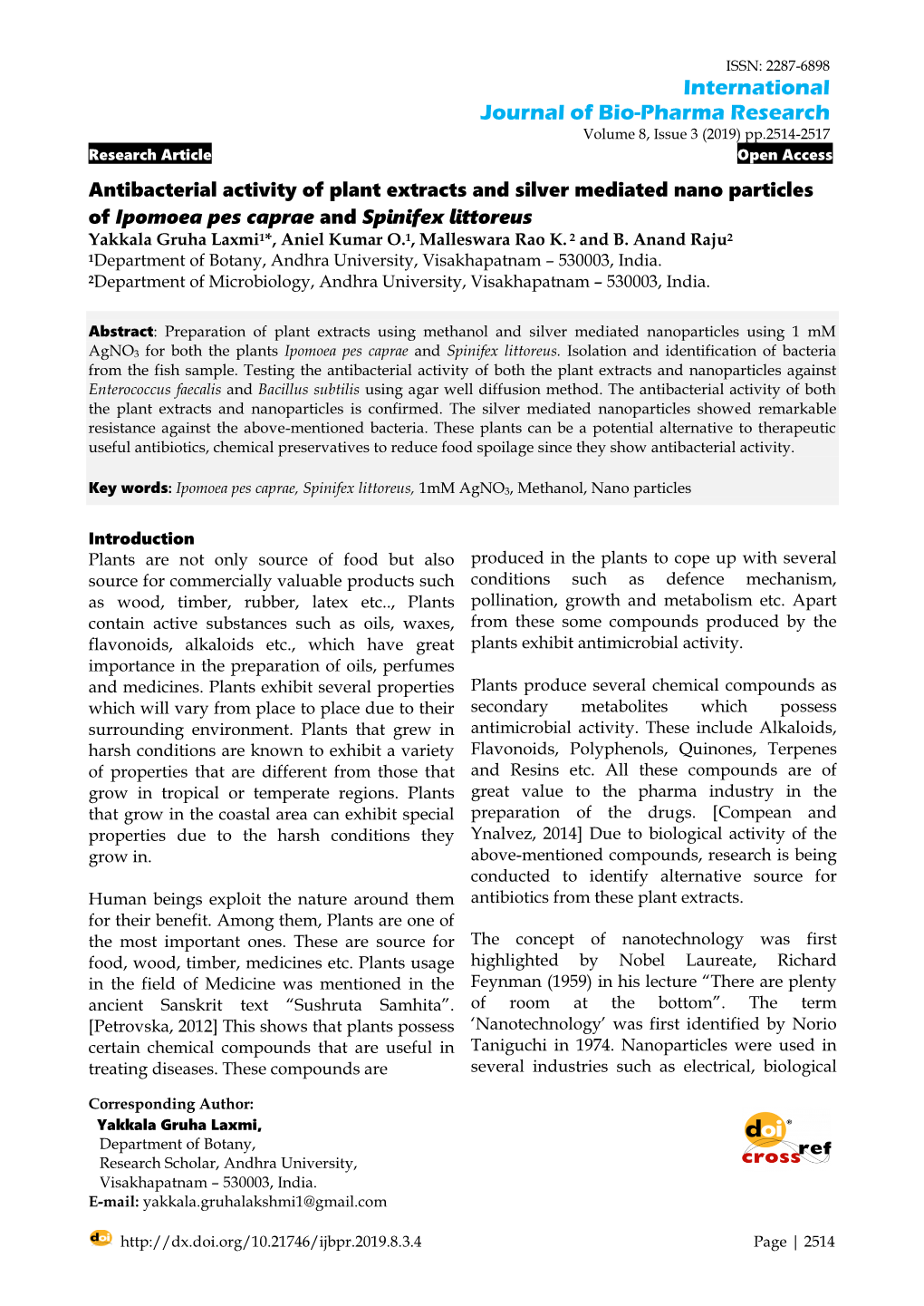 Antibacterial Activity of Plant Extracts and Silver Mediated Nano Particles