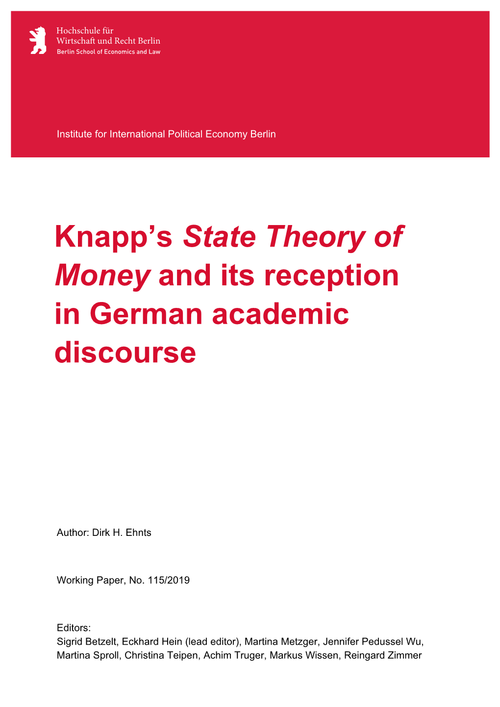 Knapp's State Theory of Money and Its Reception in German