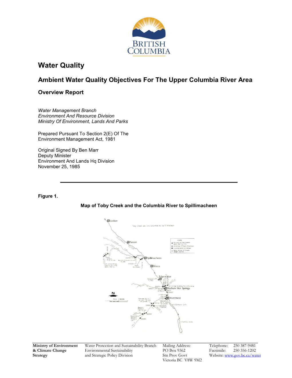 Ambient Water Quality Objectives for the Upper Columbia River Area