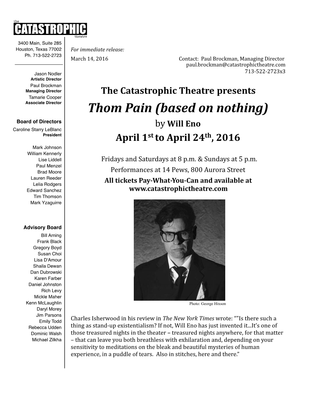 Thom Pain (Based on Nothing) Release