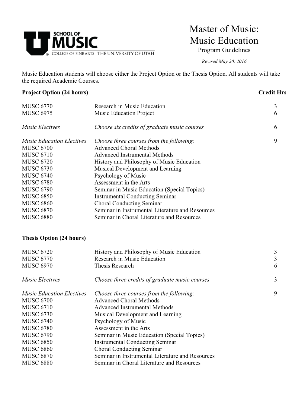 Master of Music: Music Education Program Guidelines