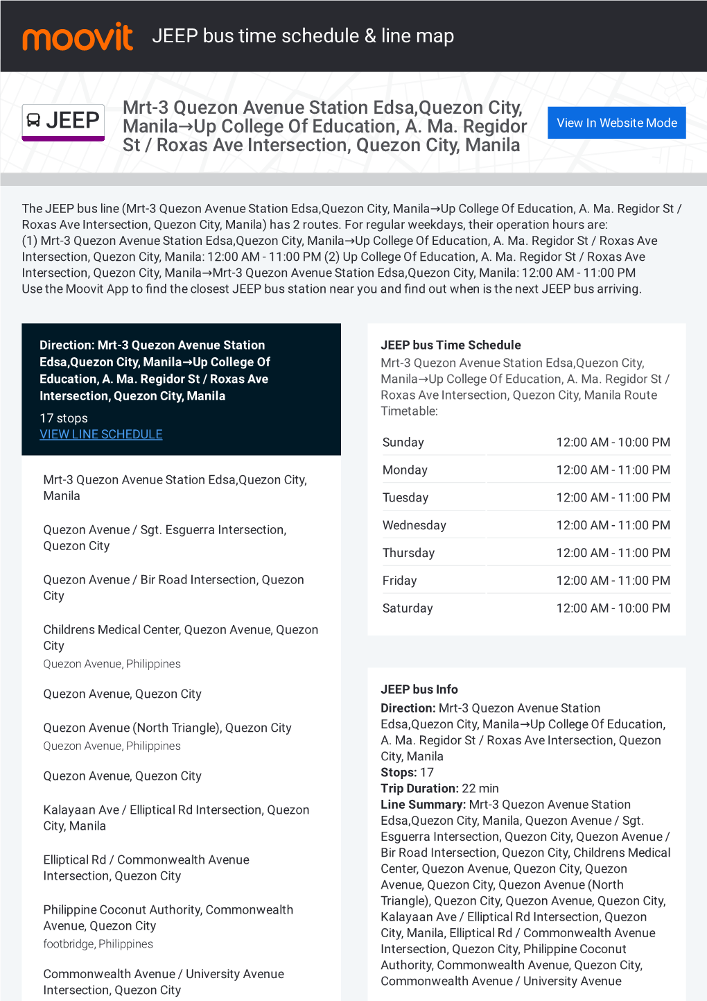 JEEP Bus Time Schedule & Line Route