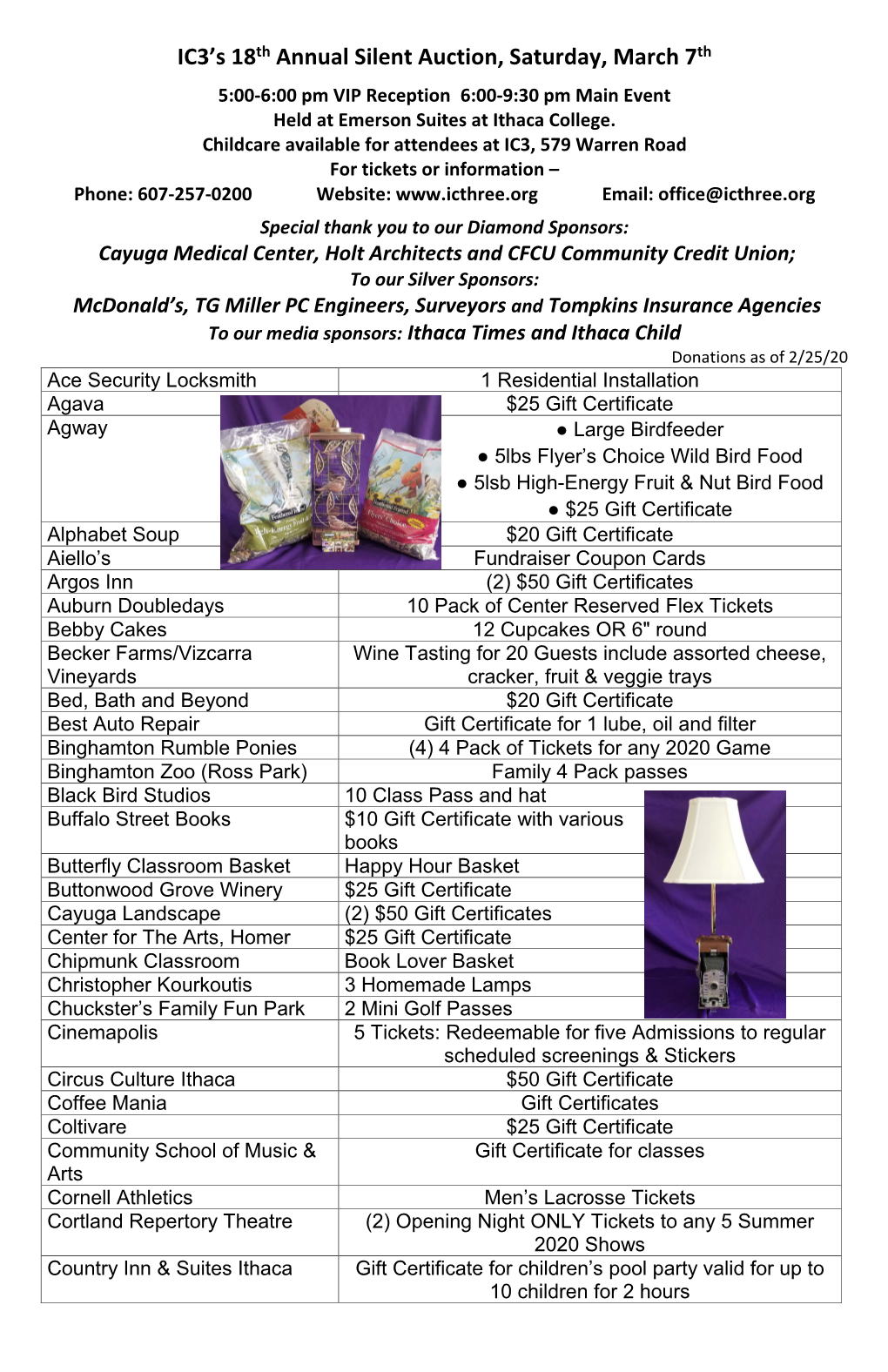 IC3's 18Th Annual Silent Auction, Saturday, March