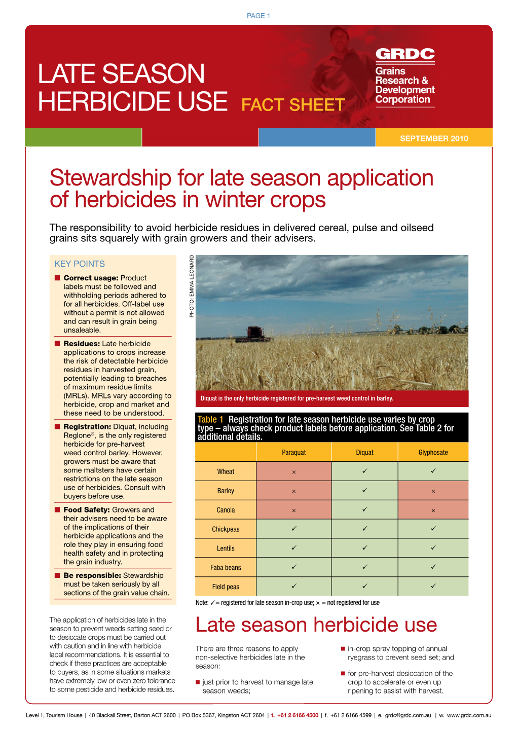 Late SEASON Herbicide Use Fact Sheet