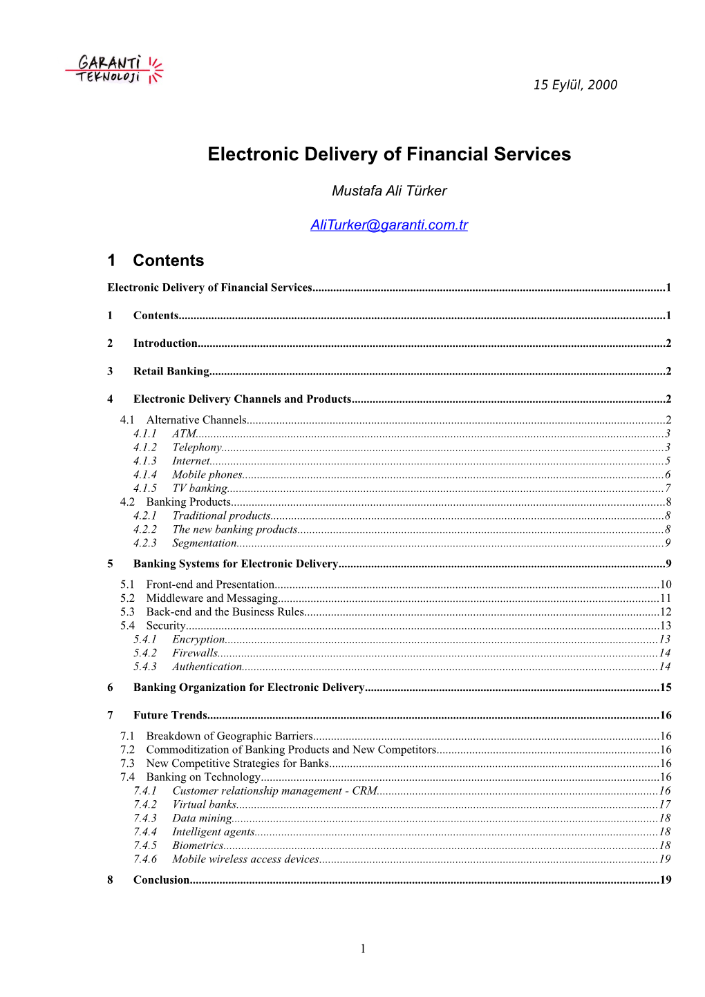 Electronic Delivery of Financial Services