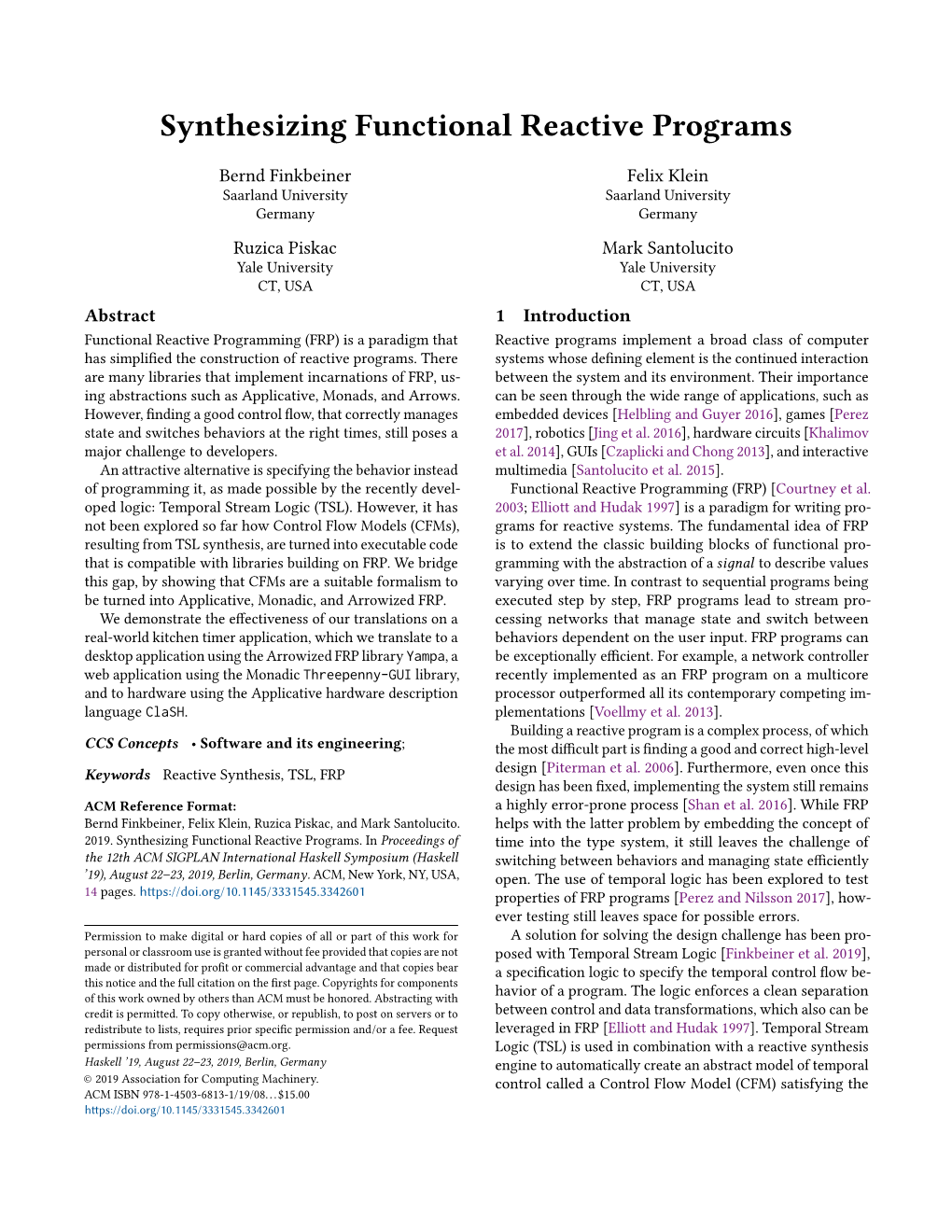 Synthesizing Functional Reactive Programs