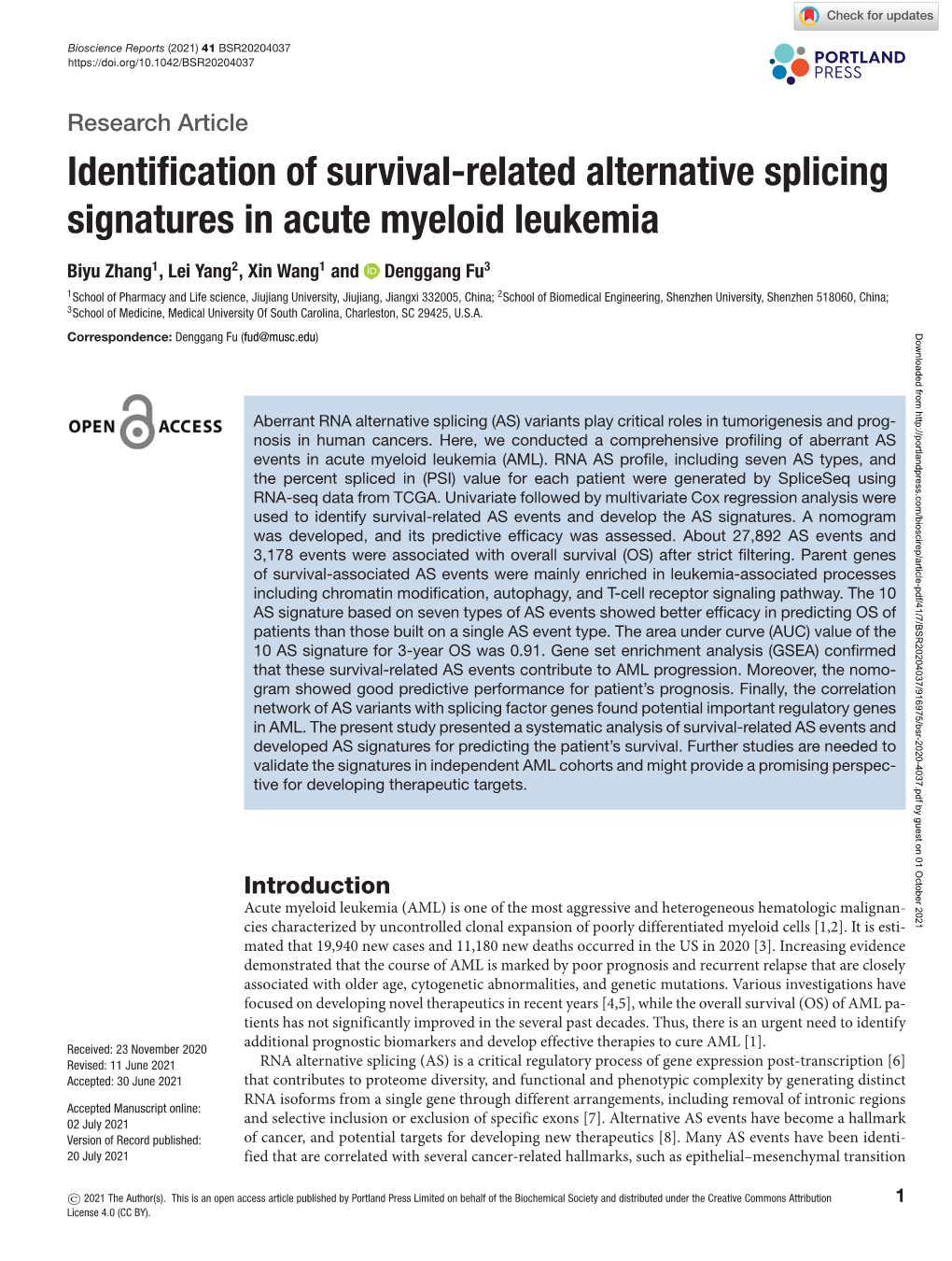 Identification of Survival-Related Alternative Splicing Signatures In