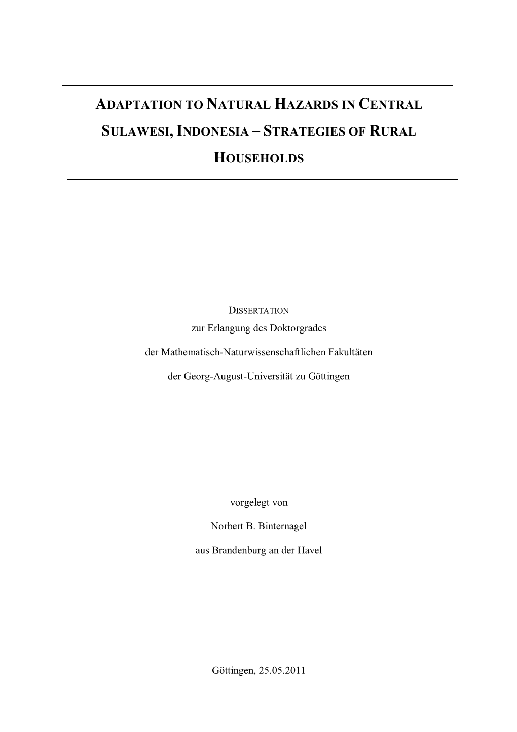 Adaptation to Natural Hazards in Central Sulawesi, Indonesia – Strategies Of