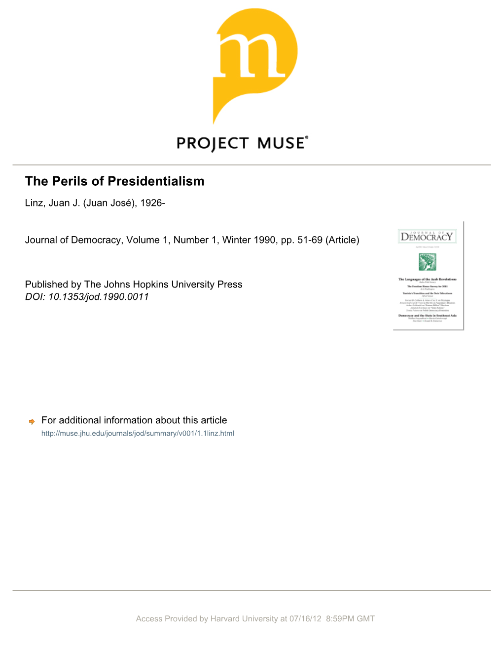 J. Linz The Perils of Presidentialism - DocsLib
