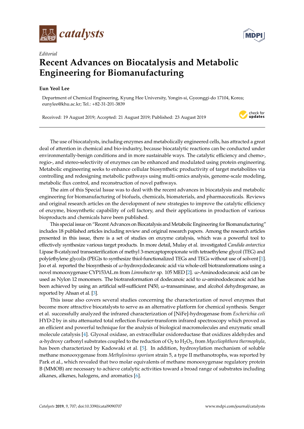 Recent Advances on Biocatalysis and Metabolic Engineering for Biomanufacturing