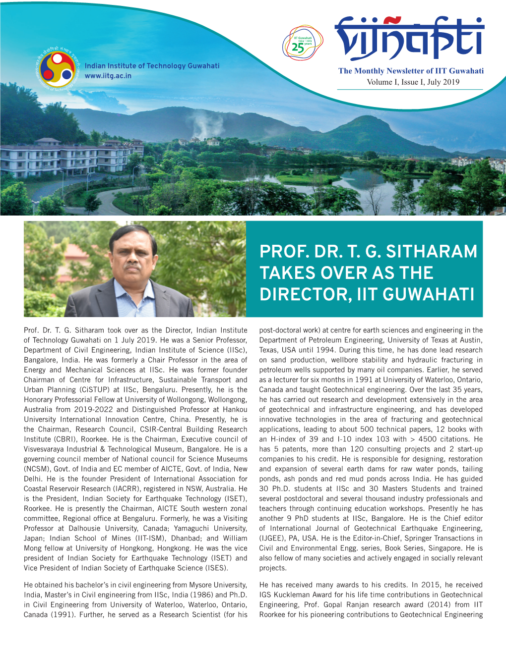 Prof. Dr. T. G. Sitharam Takes Over As the Director, Iit Guwahati