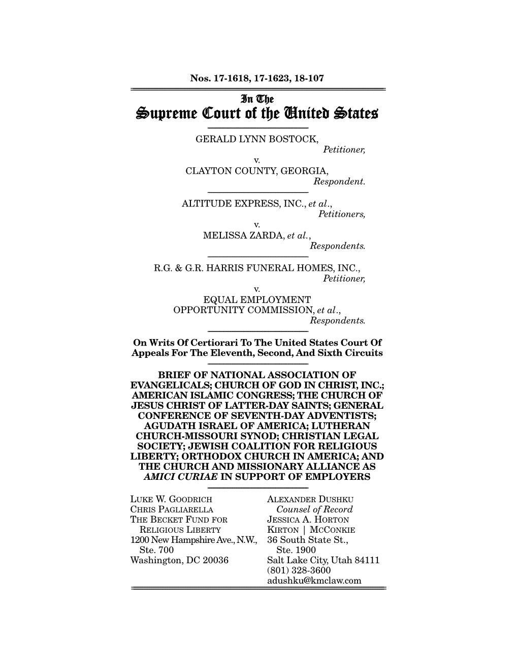 Supreme Court of the United States ------GERALD LYNN BOSTOCK, Petitioner, V