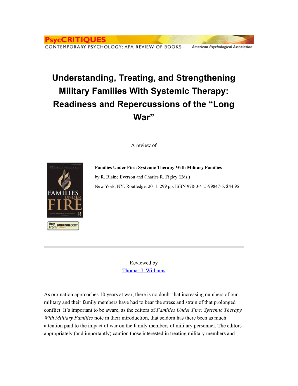 Understanding, Treating, and Strengthening Military Families with Systemic Therapy: Readiness and Repercussions of the “Long War”