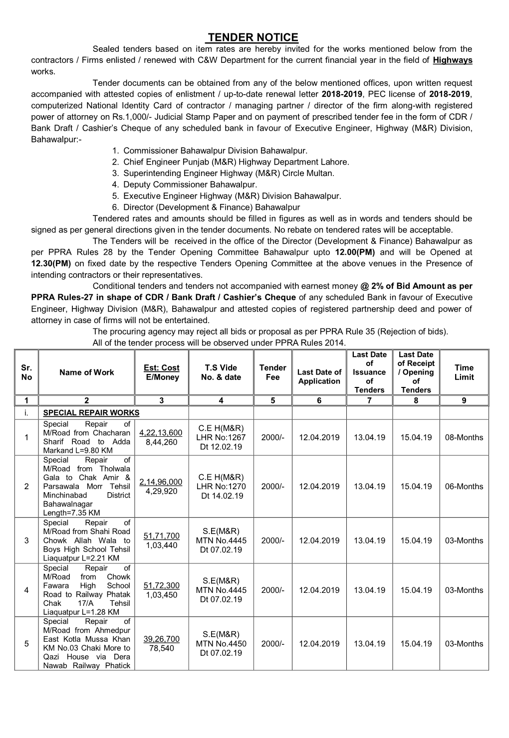 Tender Notice