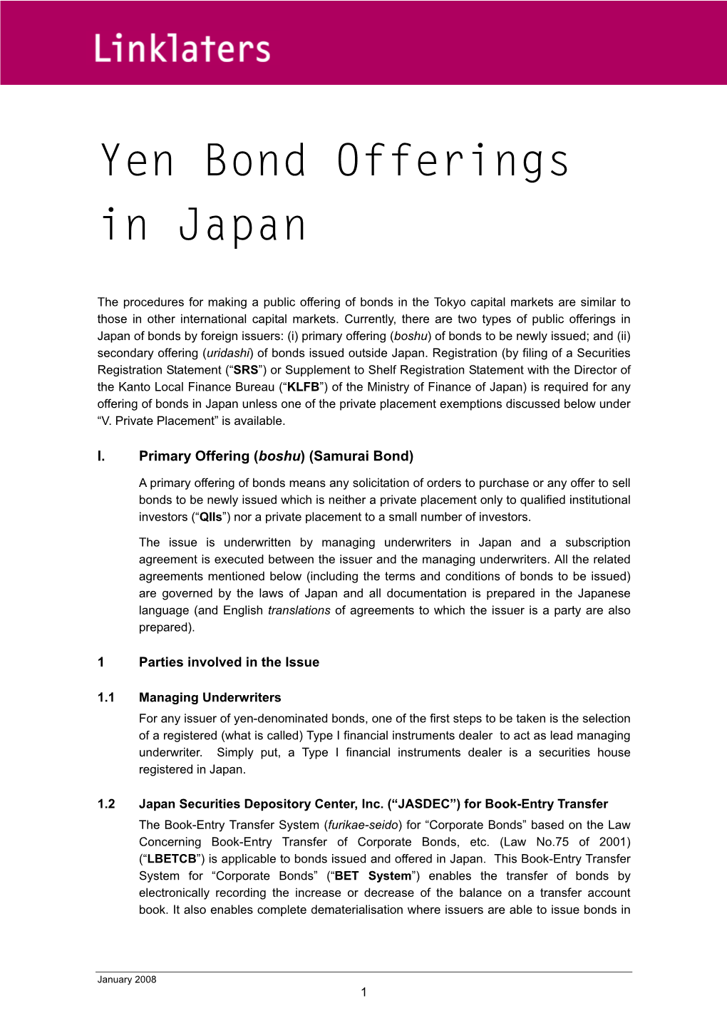 Yen Bond Offerings in Japan