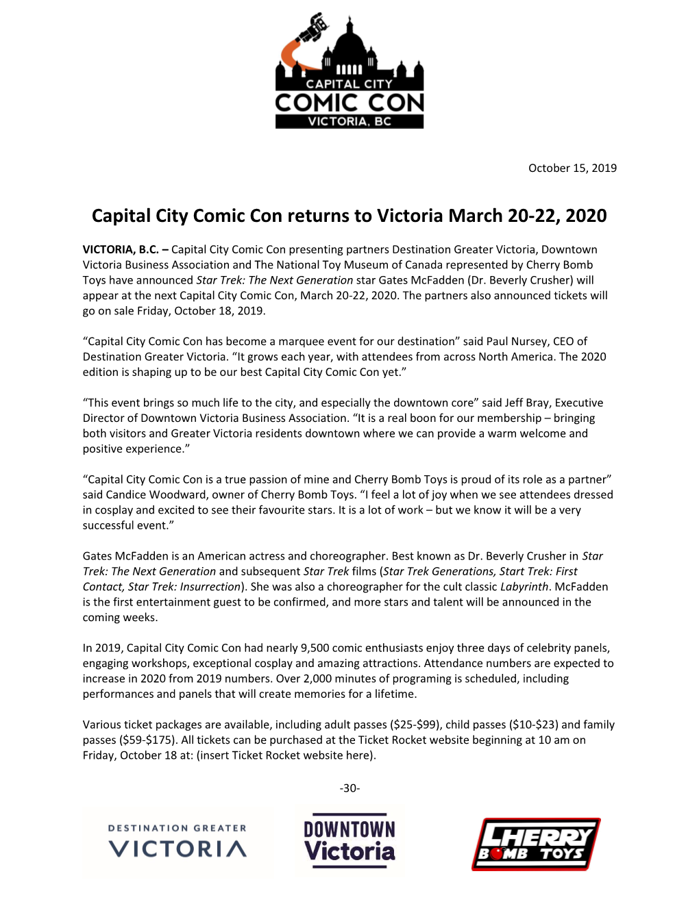 Capital City Comic Con Returns to Victoria March 20-22, 2020