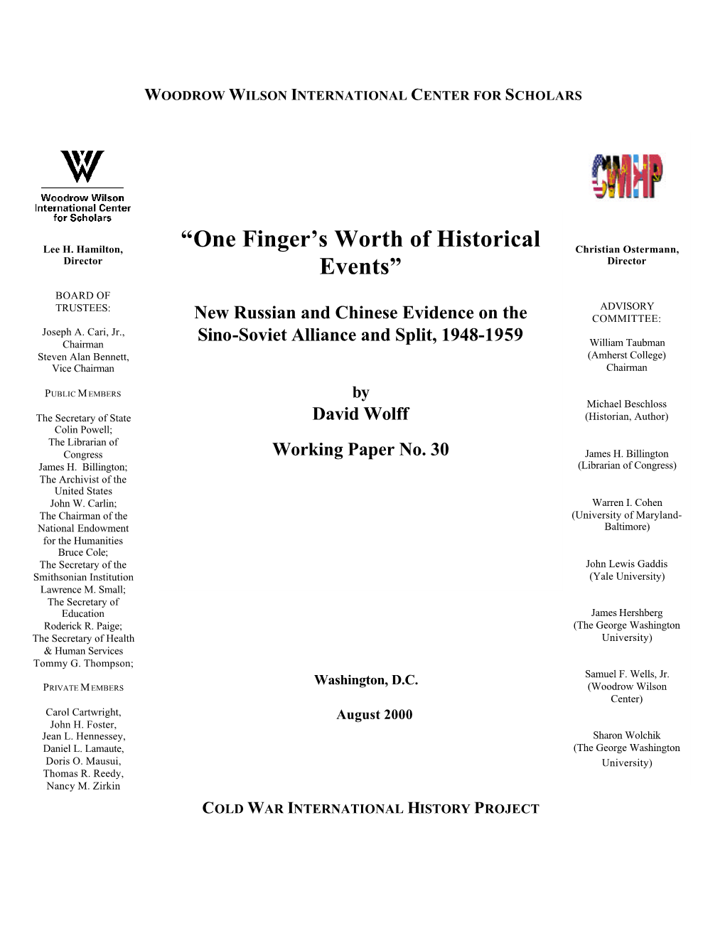 One Finger's Worth of Historical Events