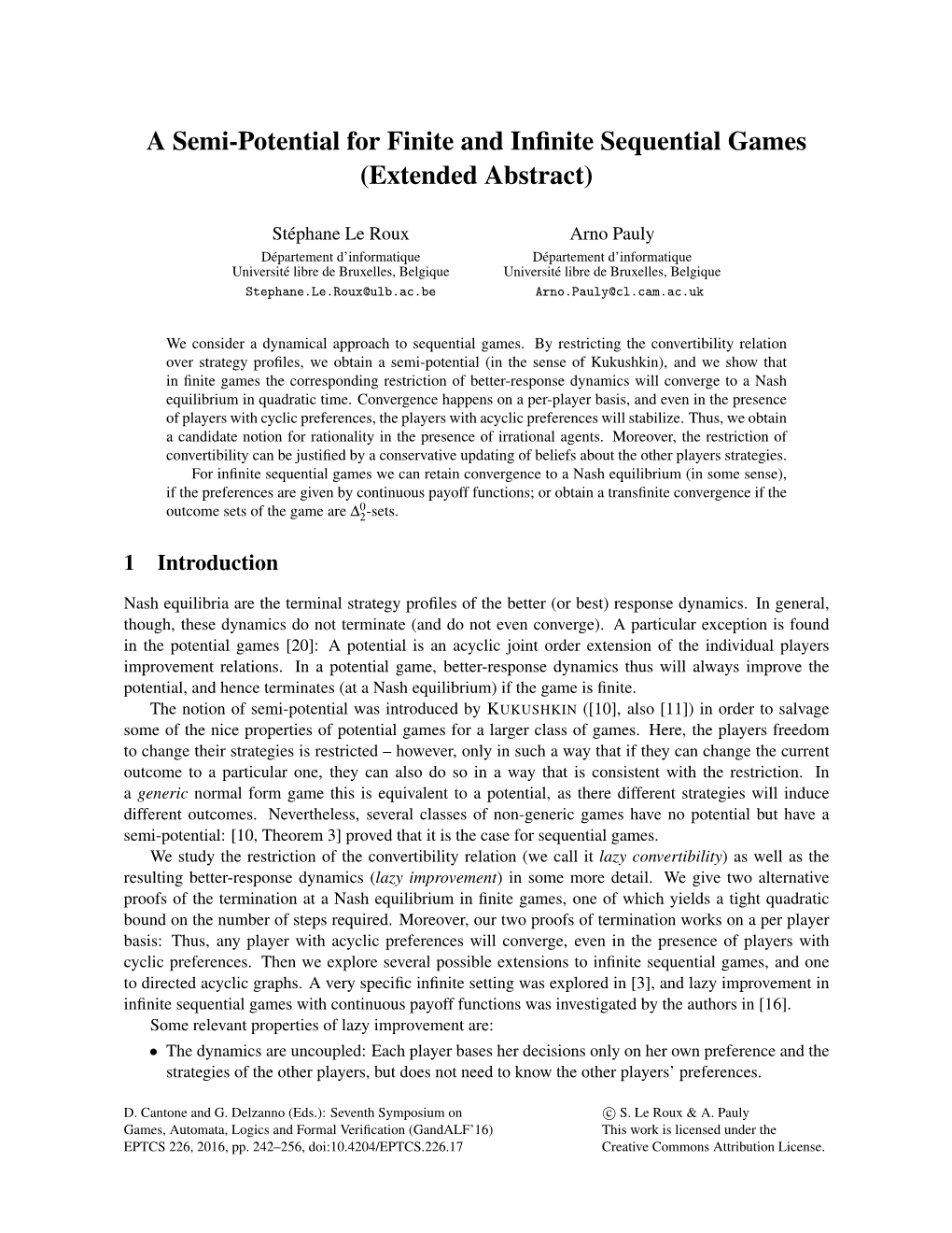 A Semi-Potential for Finite and Infinite Sequential Games (Extended