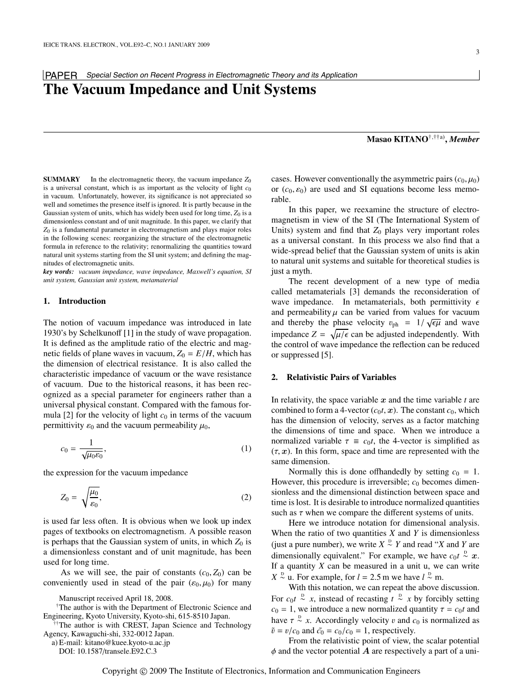 The Vacuum Impedance and Unit Systems