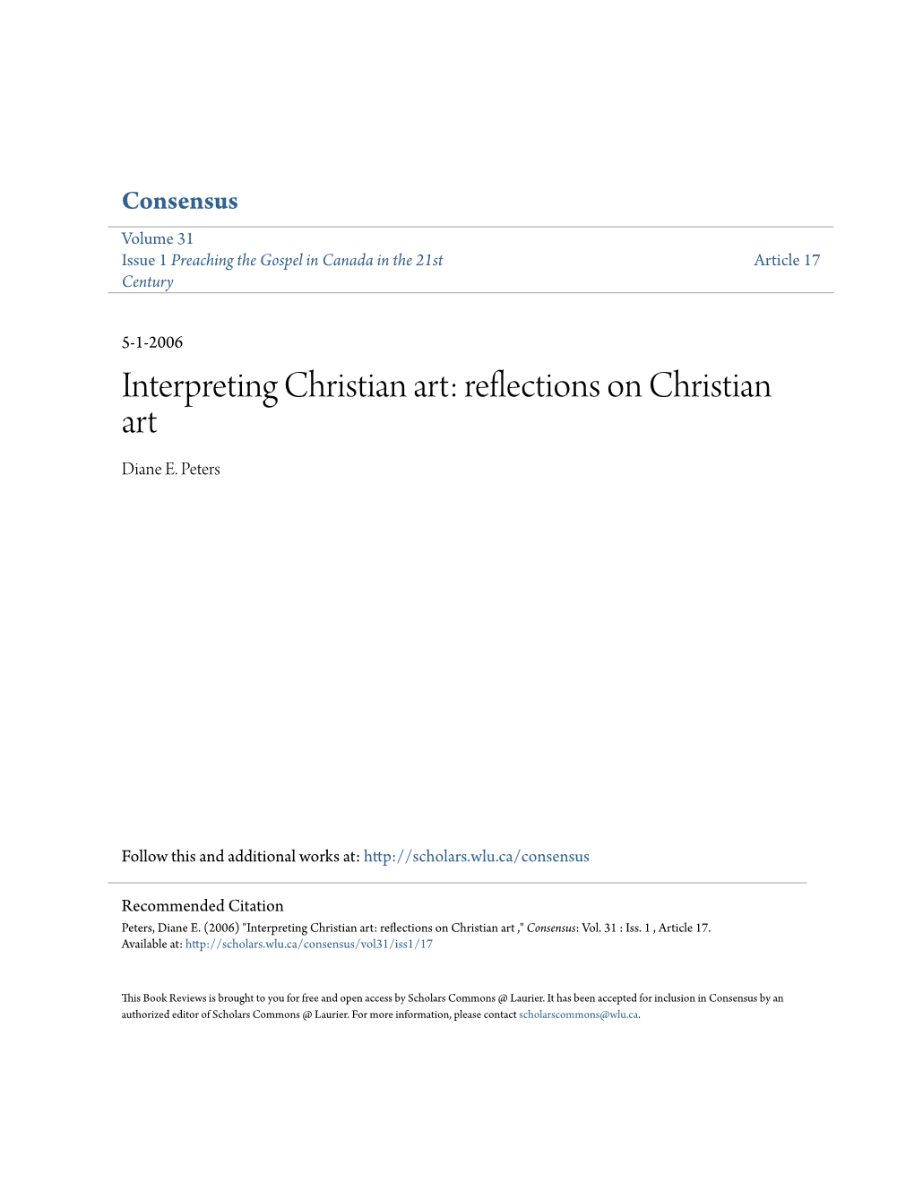 Interpreting Christian Art: Reflections on Christian Art Diane E