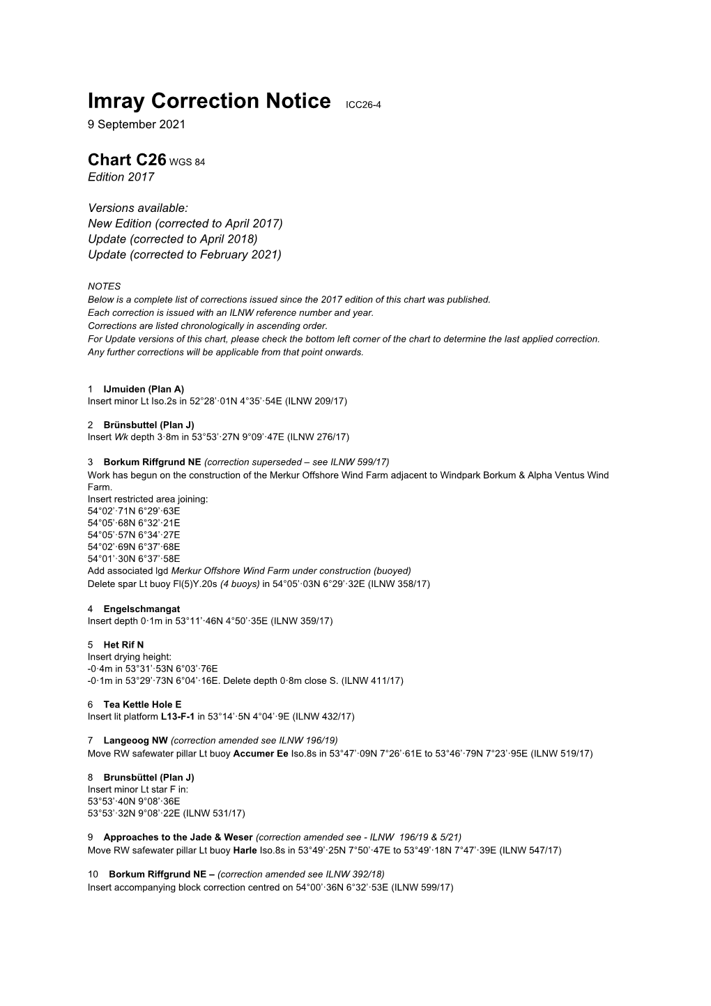 Imray Correction Notice ICC26-4 9 September 2021