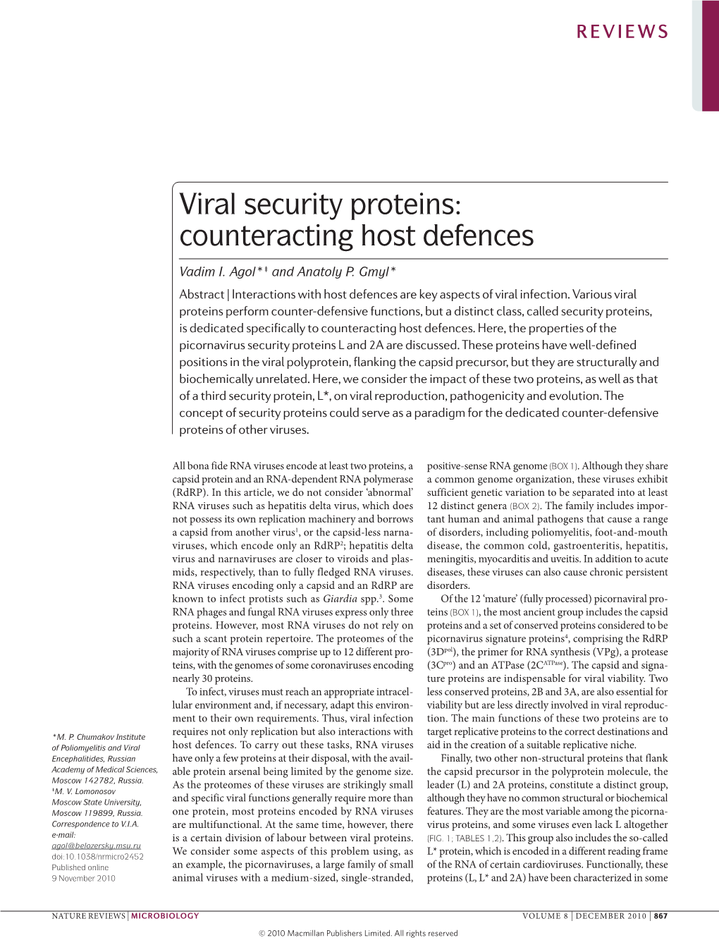 Viral Security Proteins: Counteracting Host Defences