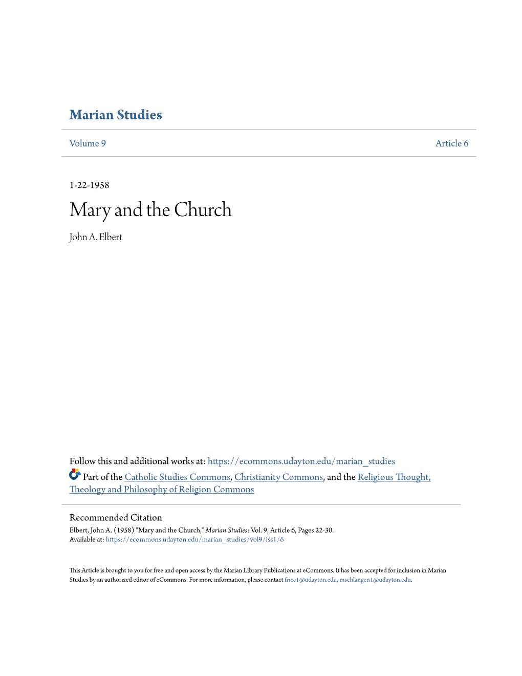 Mary and the Church John A