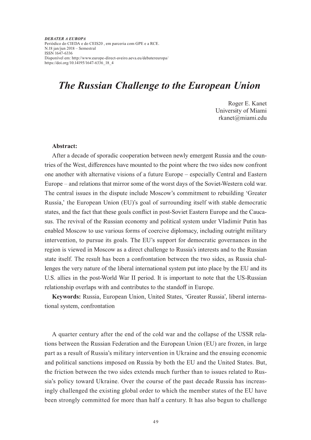 The Russian Challenge to the European Union