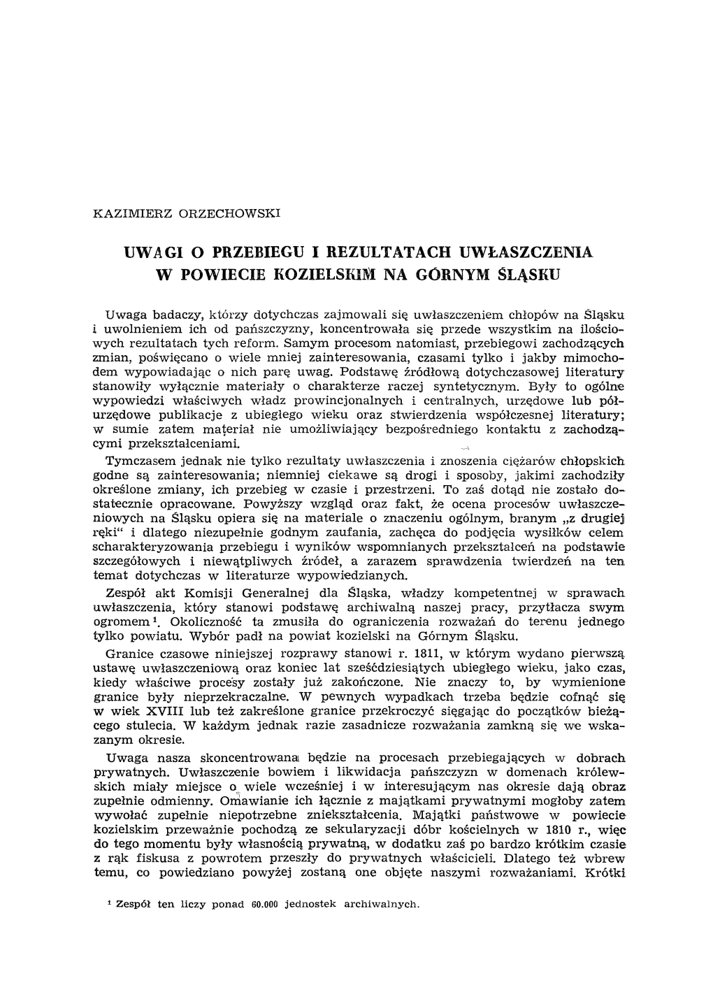 Uwagi O Przebiegu I Rezultatach Uwłaszczenia W Powiecie Kozielskim Na Górnym Śląsku