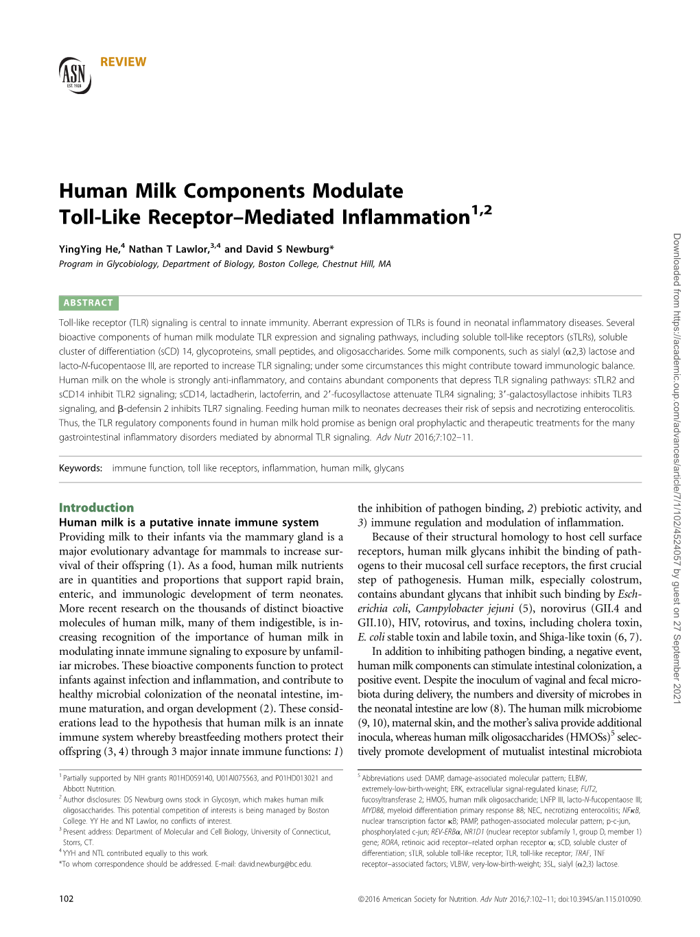 Human Milk Components Modulate Toll-Like Receptor–Mediated