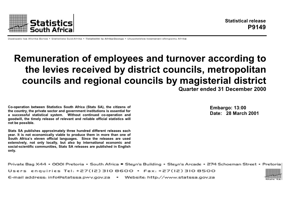 Remuneration of Employees and Turnover According to the Levies