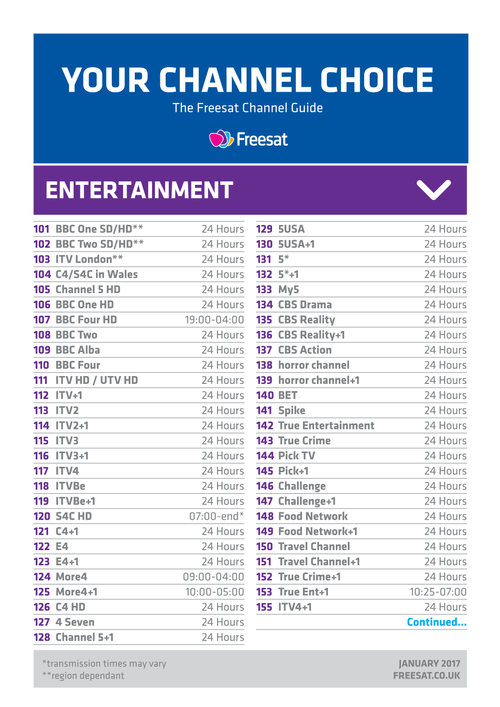 YOUR CHANNEL CHOICE the Freesat Channel �Uide