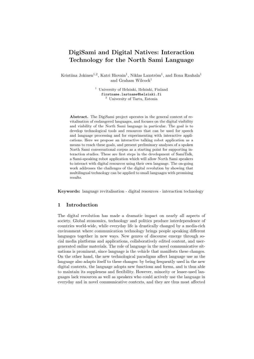 Digisami and Digital Natives: Interaction Technology for the North Sami Language