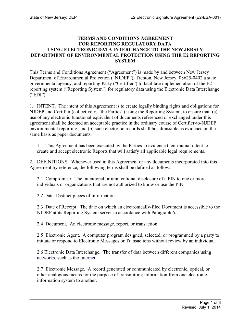 E2-ESA-001: NJDEP E2 Electronic Signature Agreement