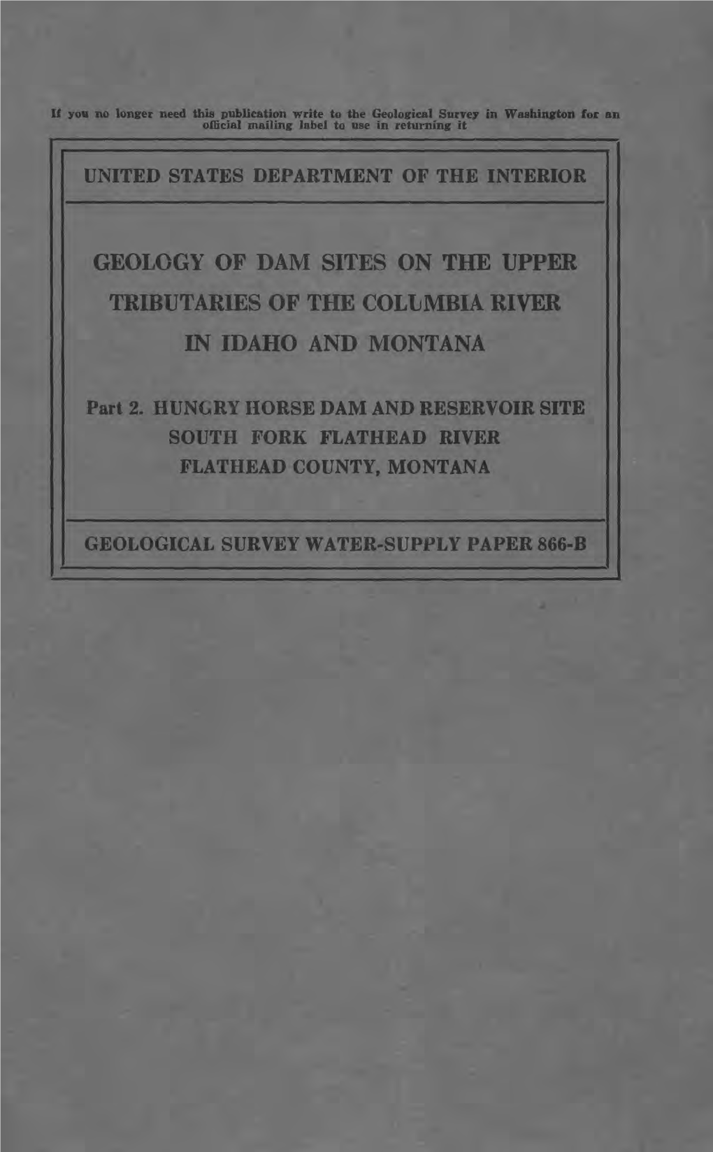 Geology of Dam Sites on the Upper in Idaho and Montana